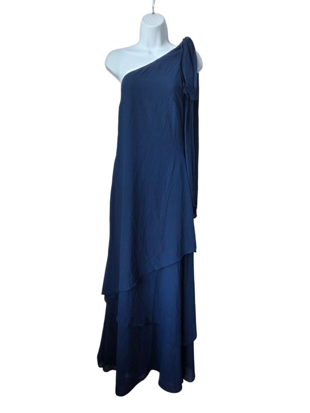 Lulus Camellia Dark Blue One Shoulder Bow Maxi Dress Large Formal Evening Gown - Picture 3 of 9